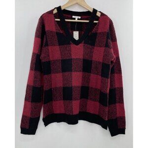NWT Maurices Red Buffalo Plaid Cut Out Neck‎ Sweater Size Large